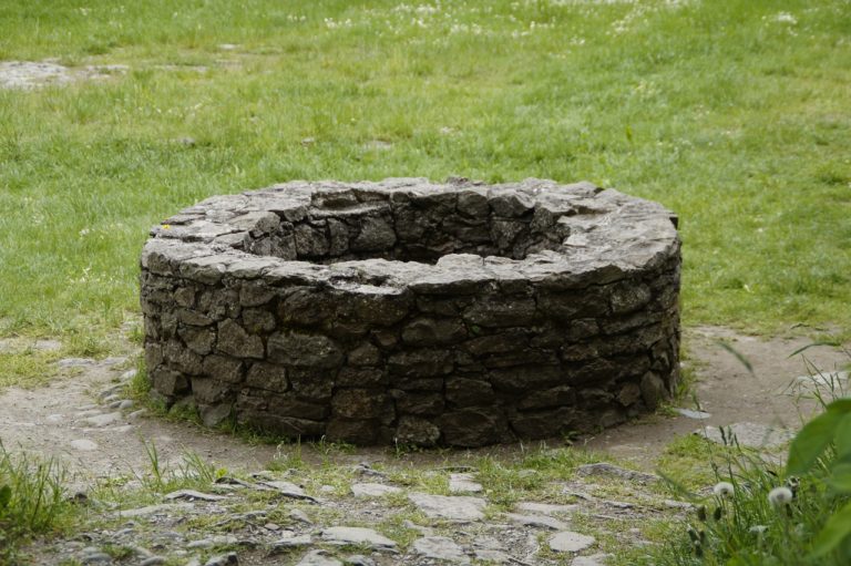 well, fountain, old, stone wall