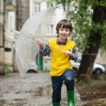 umbrella, puddle, kid