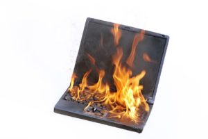 laptop, burning, fire