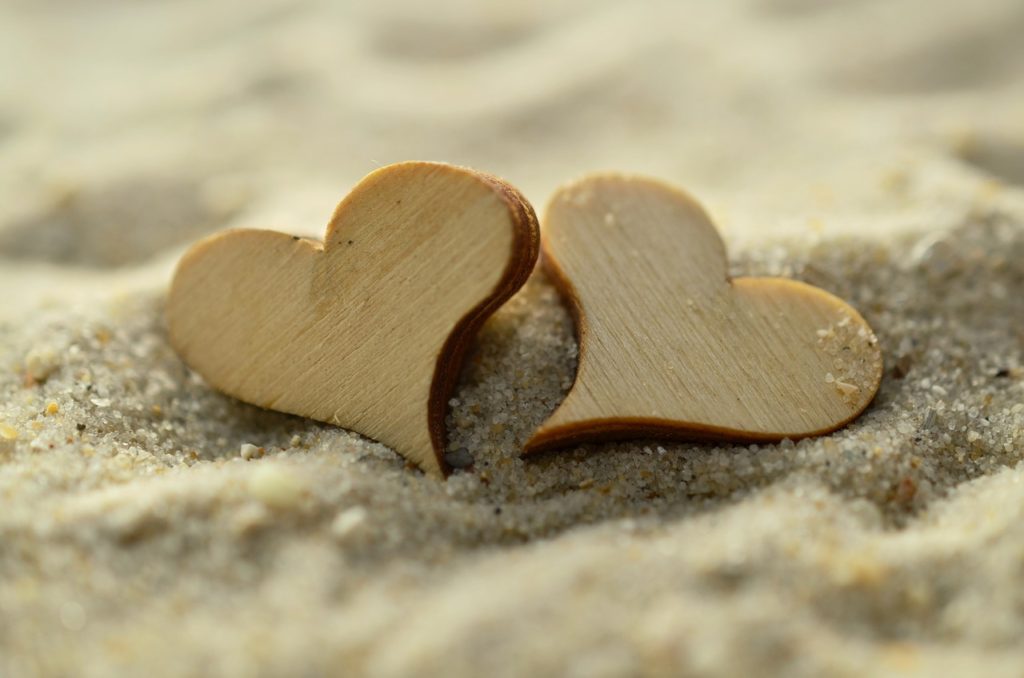 sand, heart, wood