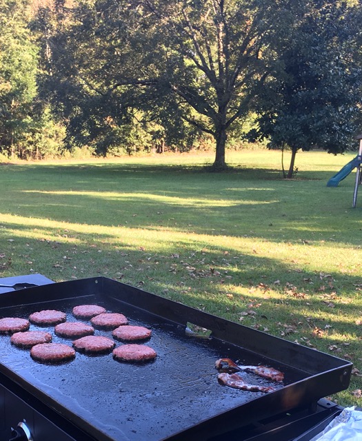 Blackstone Griddle hamburgers outdoors