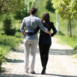 Man and woman walking