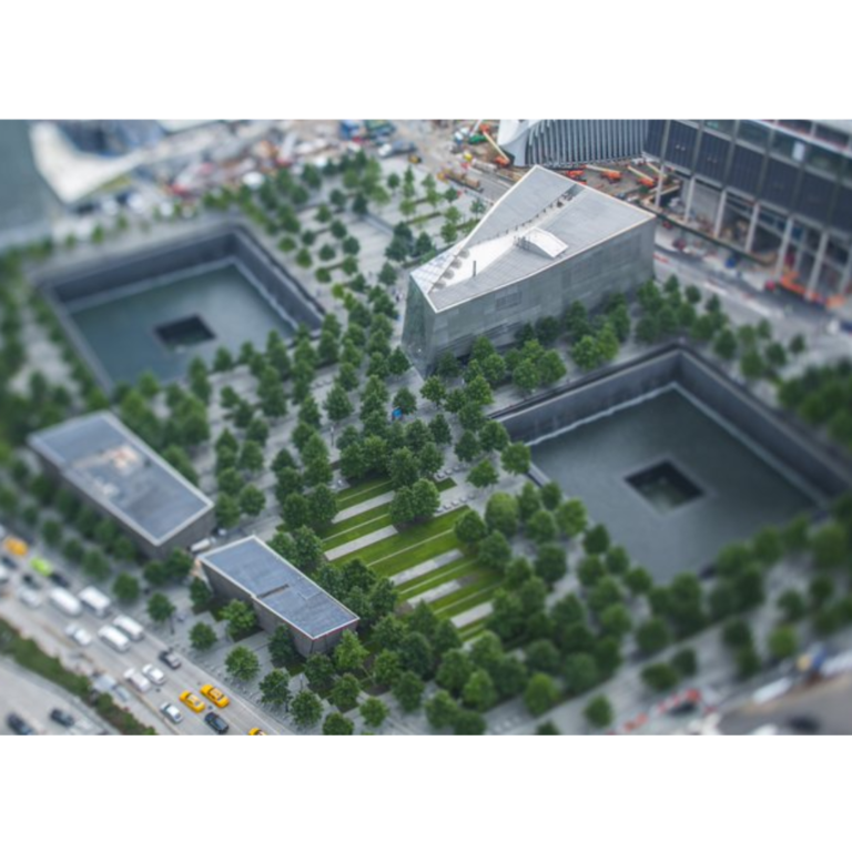 Aerial view of 9-11 memorial