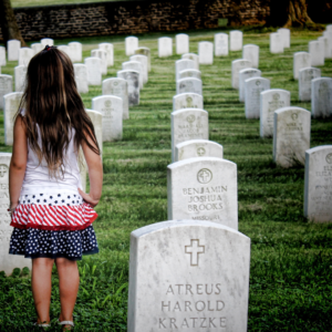 American girl in national cemetery