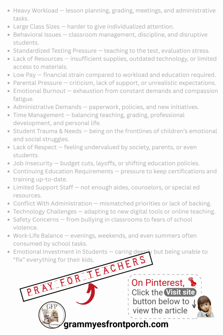 Pinterest Pray for Teachers list of burdens