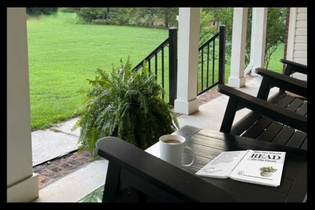 GFP PORCH with black rockers View with book