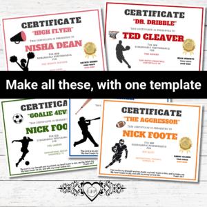 ETSY ITEM GFP Certificates for Sports ALL
