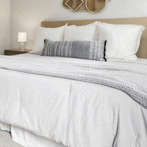 Cozy bedding with crocheted blanket