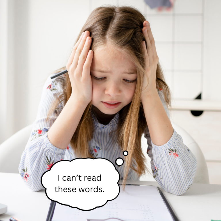 Girl doing homework can't read words