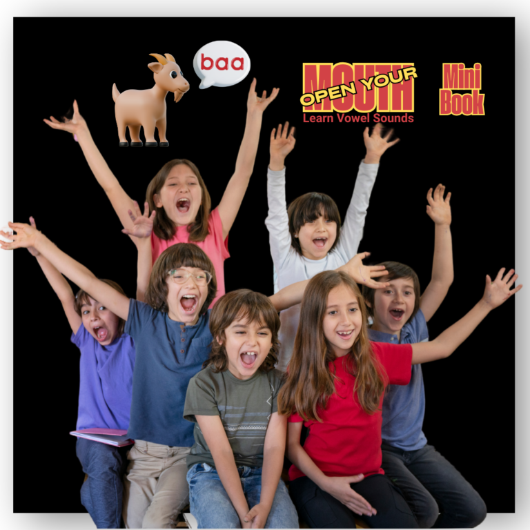 Open Your Mouth MINI BOOK Kids with happy faces and goat